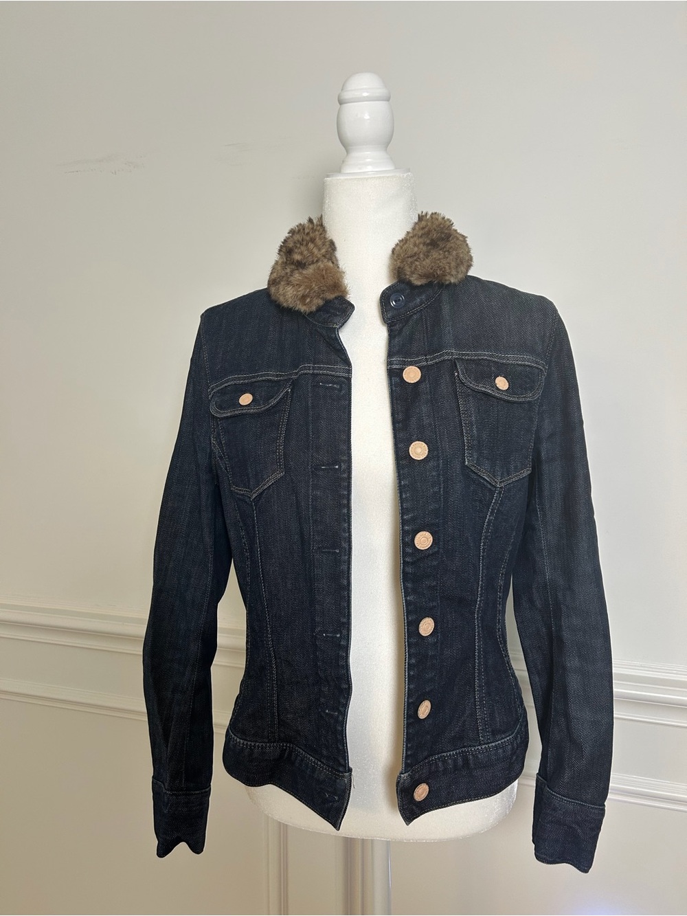 7 For All Mankind Denim Jacket with Brown Removeable Faux Fur Collar